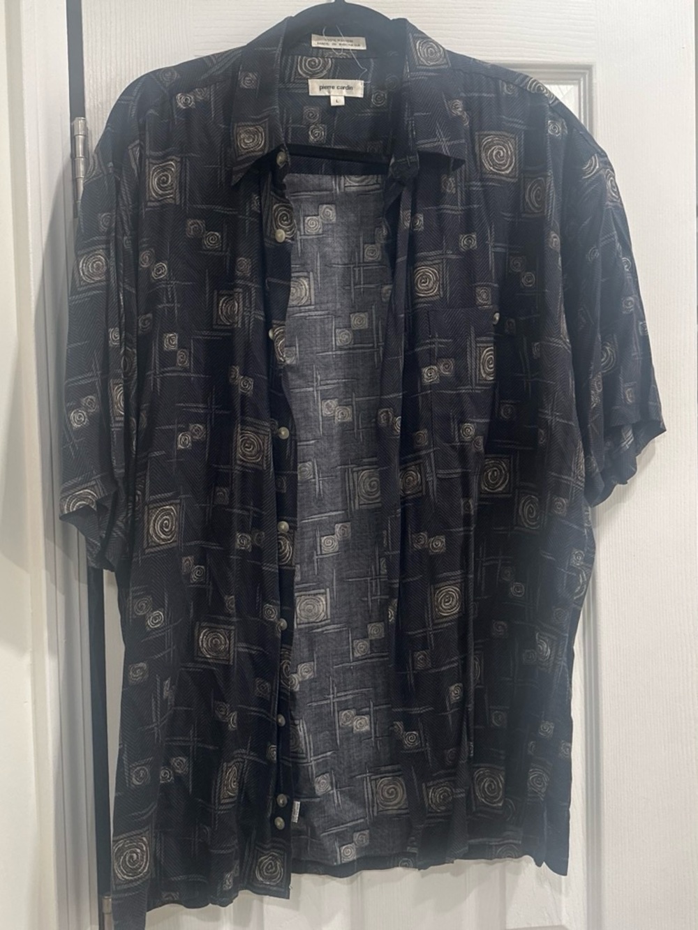 Pierre Cardin Black Geometric Short-Sleeve Button-Up Shirt